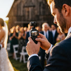 Svadobný hosť natáča obrad v exteriéri mini kamerou Klapka