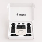 Personalizovaný svadobný balíček Klapka s dvoma mini kamerami, powerbankami a kartičkou s menami novomanželov